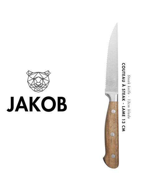 6 Couteaux à steak Jakob inox bois - 22x2x1 cm