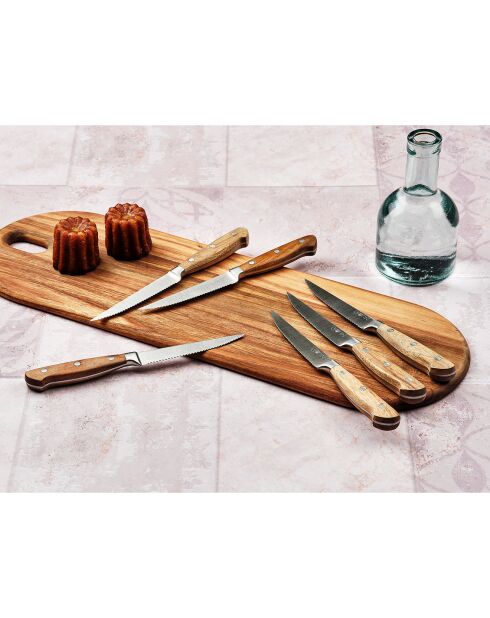 6 Couteaux à steak Jakob inox bois - 22x2x1 cm