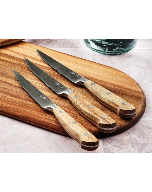 6 Couteaux à steak Jakob inox bois - 22x2x1 cm