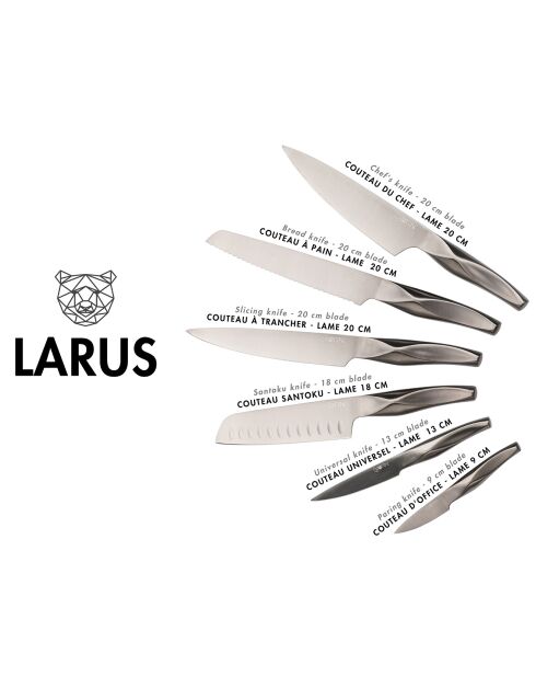6 Couteaux de cuisine Larus - 6 pièces gris métal