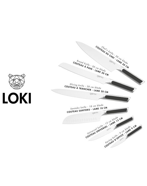 6 Couteaux de cuisine Loki inox mat