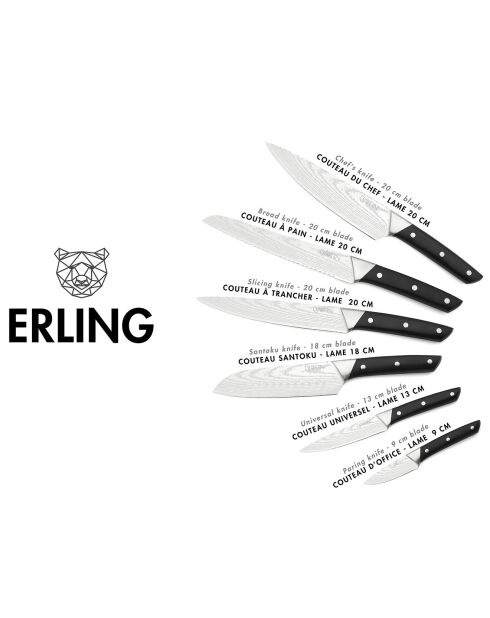 6 Couteaux de cuisine Erling inox mat