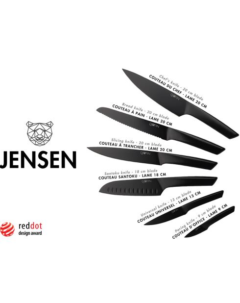 Couteaux de cuisine Jensen - 6 pièces noir mat