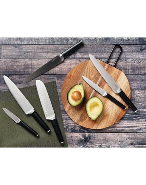 Jona Rauma Küchenmesserblock aus mattem Edelstahl, 7-teilig