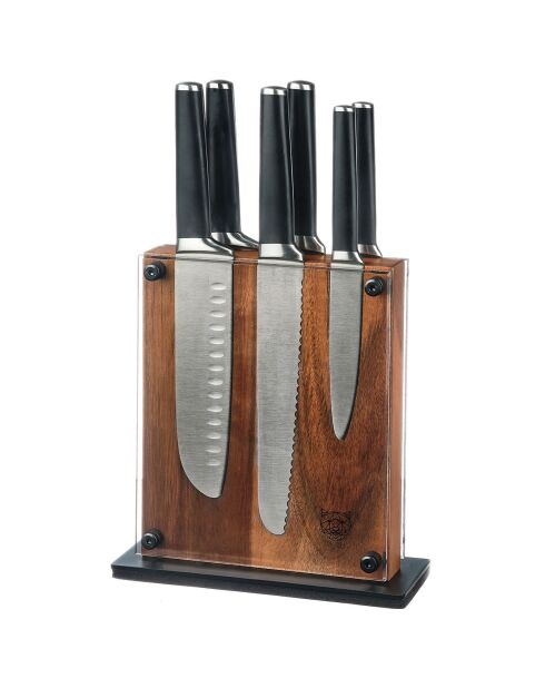 Jona Rauma Küchenmesserblock aus mattem Edelstahl, 7-teilig