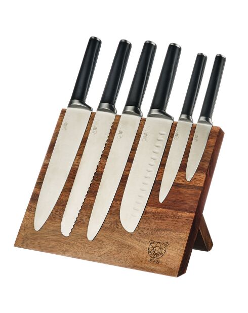 Jona Rauma Küchenmesserblock aus mattem Edelstahl, 7-teilig
