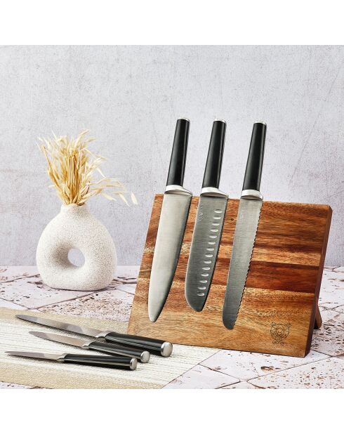 Jona Rauma Küchenmesserblock aus mattem Edelstahl, 7-teilig