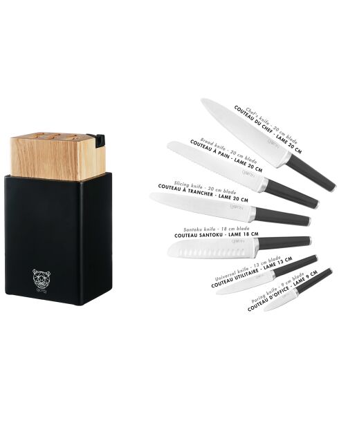 Blok met keukenmessen Jona Porvoo mat roestvrij staal - 8 stuks