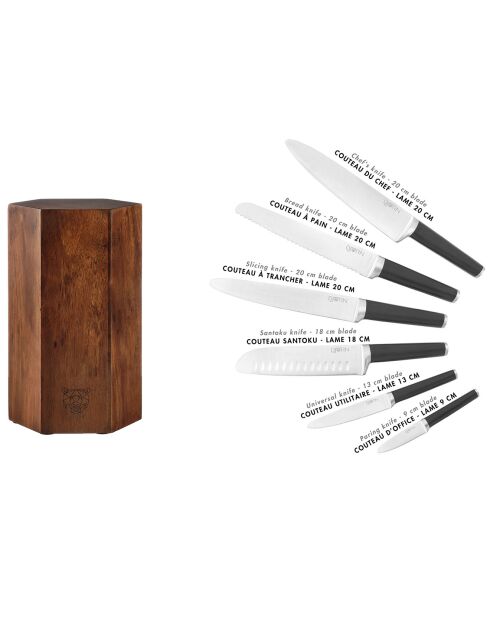 Block mit Küchenmessern Jona Imatra aus mattem Edelstahl - 7 Stück