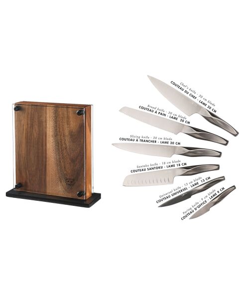 Larus Rauma Metallgrauer Küchenmesserblock - 7 Stück