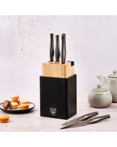 Larus Porvoo blok met keukenmessen metaalgrijs - 8 stuks