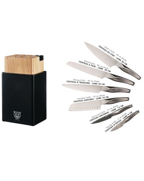 Larus Porvoo blok met keukenmessen metaalgrijs - 8 stuks