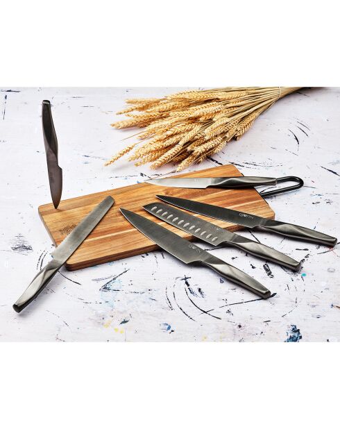 Larus Porvoo blok met keukenmessen metaalgrijs - 8 stuks