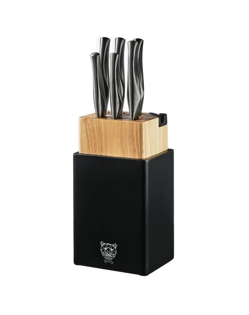 Larus Porvoo blok met keukenmessen metaalgrijs - 8 stuks