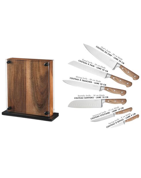 Bloc avec couteaux de cuisine Jakob Rauma bois mat - 7 pièces