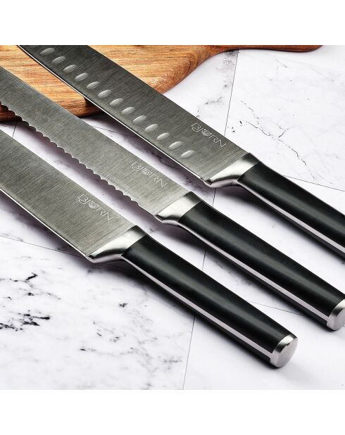 Jona Loviisa Block mit Küchenmessern und Steakmessern - 14 Stück mattierter Edelstahl