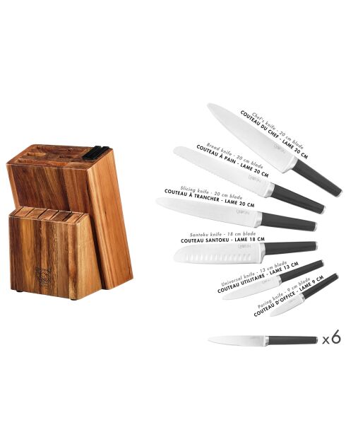 Jona Loviisa Block mit Küchenmessern und Steakmessern - 14 Stück mattierter Edelstahl