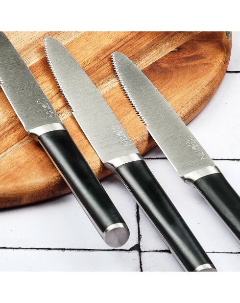 Jona Loviisa Block mit Küchenmessern und Steakmessern - 14 Stück mattierter Edelstahl