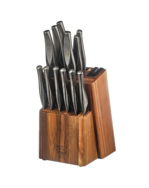 Block mit Küchenmessern und Steakmessern Larus Loviisa metallgrau - 14 Stück