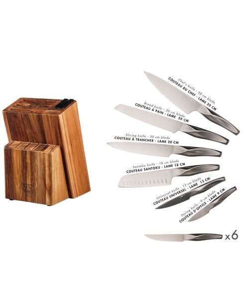 Block mit Küchenmessern und Steakmessern Larus Loviisa metallgrau - 14 Stück