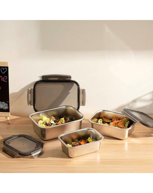 3 Boîtes de conservation rectangulaires inox argentées