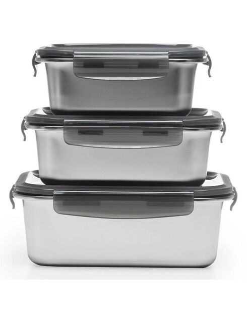 3 Boîtes de conservation rectangulaires inox argentées