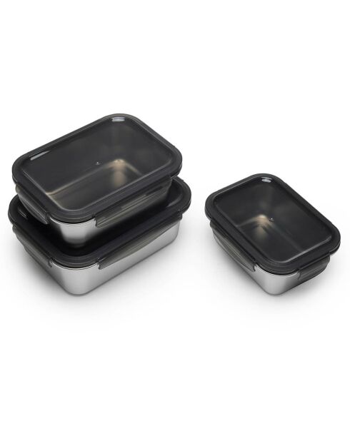 3 Boîtes de conservation rectangulaires inox argentées