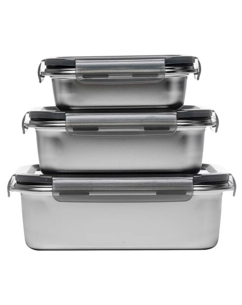 3 Boîtes de conservation rectangulaires inox  argentées