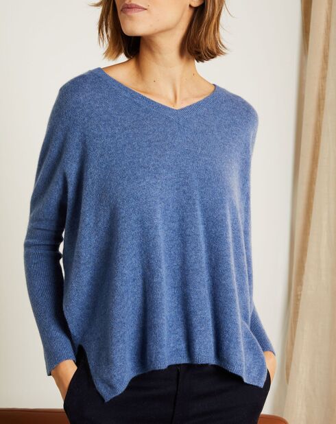 Pull poncho 100% Cachemire Axelle Col V bleu