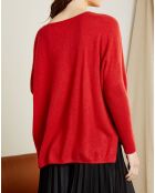 Pull poncho 100% Cachemire Axelle Col V rouge