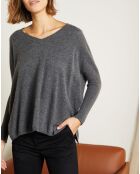 Pull poncho 100% Cachemire Axelle Col V gris chiné foncé