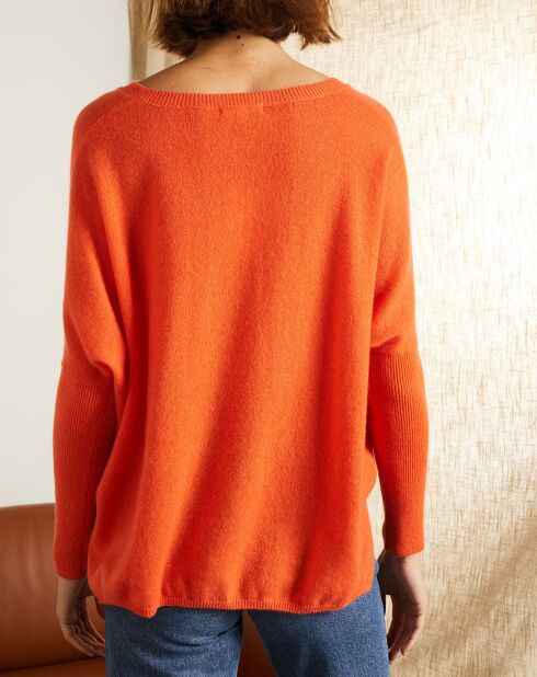 Pull poncho 100% Cachemire Axelle Col V orange sanguine