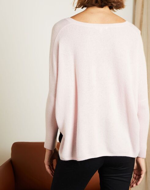 Pull poncho 100% Cachemire Axelle Col V rose poudre