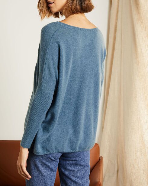 Pull poncho 100% Cachemire Axelle Col V bleu tornade