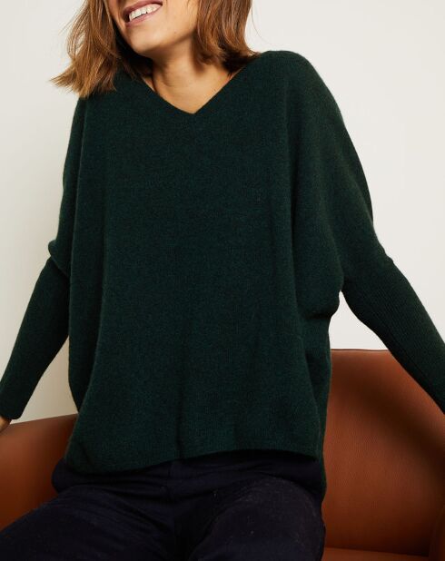 Pull poncho 100% Cachemire Axelle Col V vert forêt