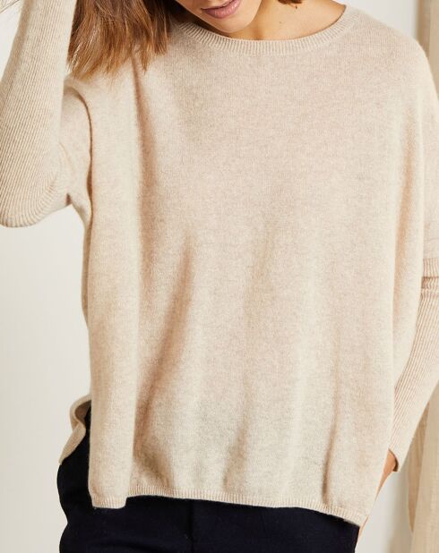 Pull poncho 100% Cachemire Elisabeth Col rond beige chiné