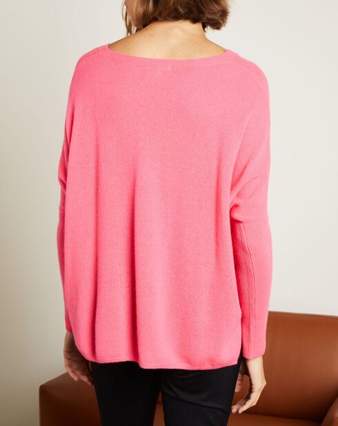 Pull poncho 100% Cachemire Elisabeth Col rond rose fluo