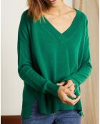 Pull ample 100% Cachemire Iris Col V vert botanique