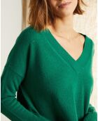 Pull ample 100% Cachemire Iris Col V vert botanique