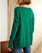 Pull ample 100% Cachemire Iris Col V vert botanique