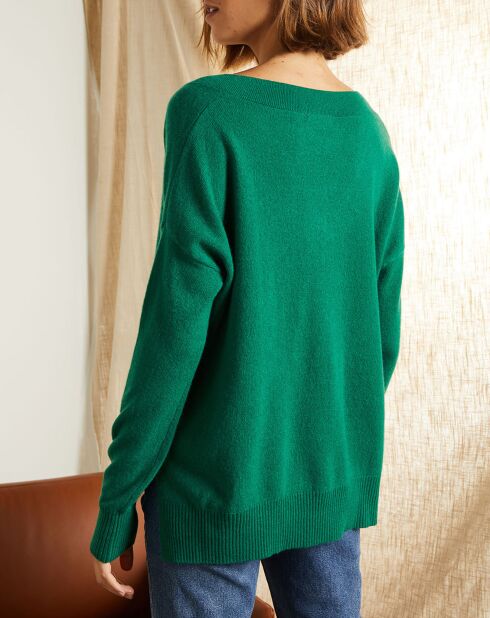 Pull ample 100% Cachemire Iris Col V vert botanique