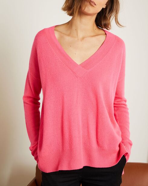 Pull ample 100% Cachemire Iris Col V rose fluo