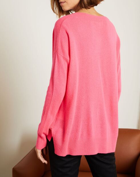 Pull ample 100% Cachemire Iris Col V rose fluo