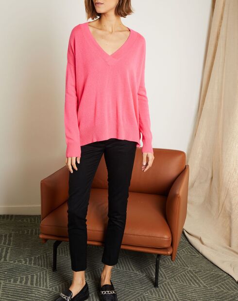 Pull ample 100% Cachemire Iris Col V rose fluo