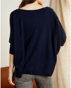 Pull poncho 100% Cachemire Marilyn Col V bleu profond