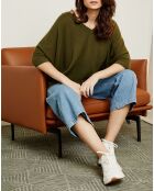 Pull poncho 100% Cachemire Marilyn Col V kaki