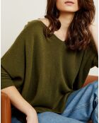 Pull poncho 100% Cachemire Marilyn Col V kaki