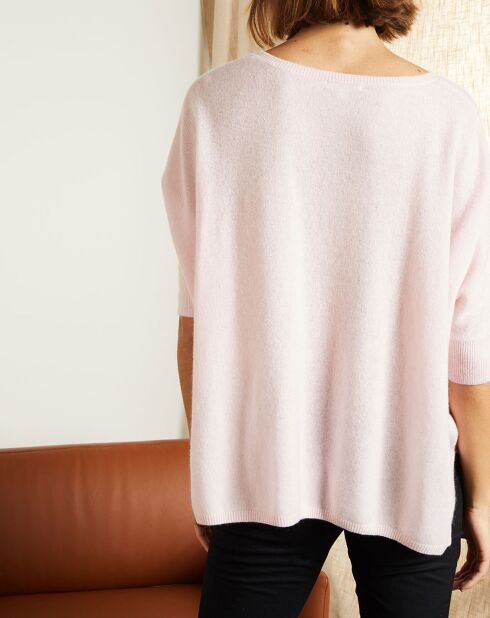 Pull poncho 100% Cachemire Marilyn Col V rose poudre