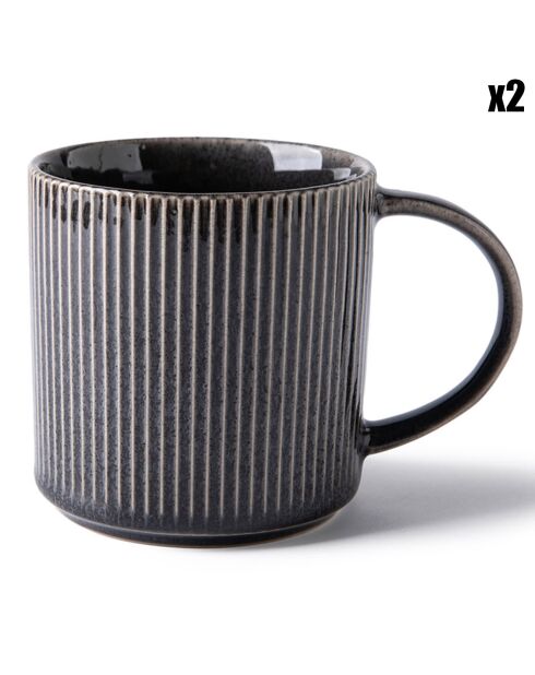 2 Mugs Charbon noirs - D.8.8x9 cm