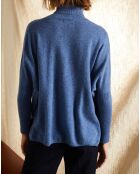 Pull poncho 100% Cachemire Olivia Col roulé bleu chiné